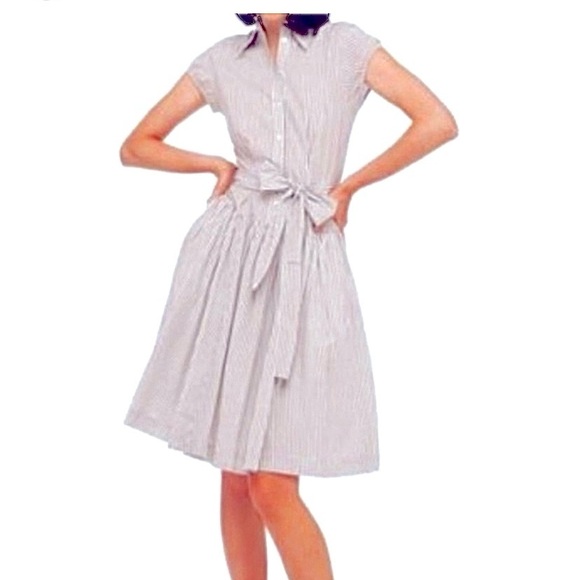 Norma Kamali Dresses & Skirts - Norma Kamili designer white and blue pinstripe button down shirt dress